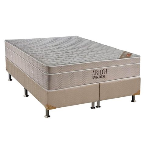 Cama Box Queen: Colchão Molas Ortobom SuperPocket Fort Airtech Spring + Base CRC Suede White(158x198