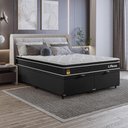 Ver imagem 1 de Cama Box Baú Casal Bipartido Couro Preto + Colchão Life D33 Pillow Top 61x138x188cm Preto- e-Shop