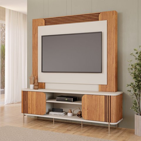 Estante para TV 60 Polegadas 100% MDF Ripado 2 Portas Chicago