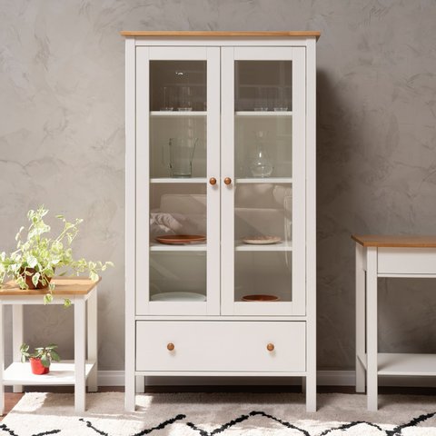 Cristaleira 2 Portas 1 Gaveta Madeira Maciça Vanilla CabeCasa MadeiraOriginals