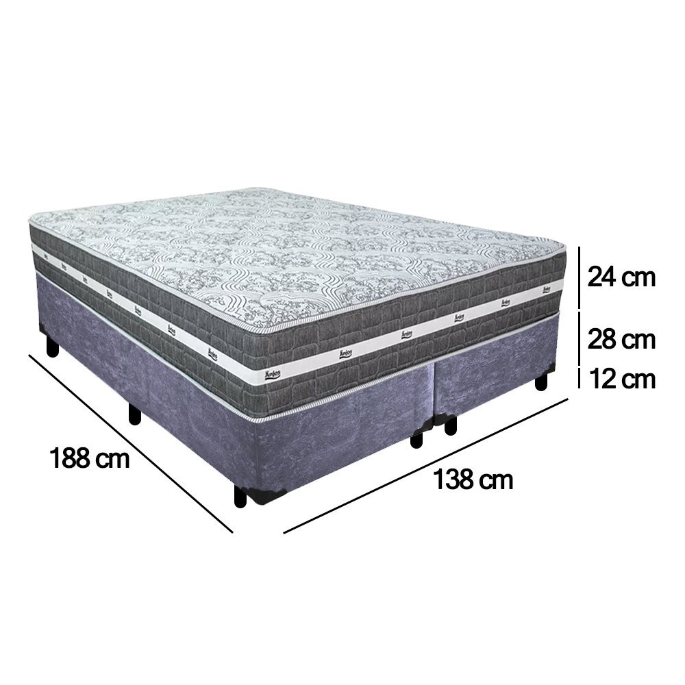 Cama Box Casal Bipartido Suede + Colchão Anjos Black Graphite Molas Ensacadas 138x188x64cm Cinza - 3