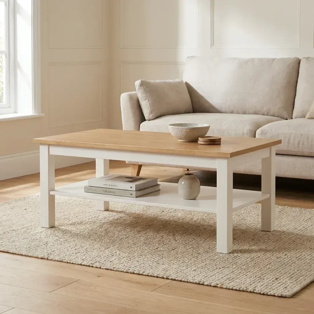Mesa de Centro Retangular em Madeira Maciça Pinus Vanilla Amêndoa/Branco Yescasa