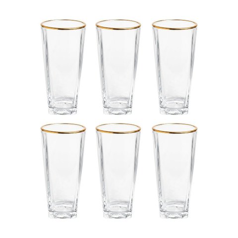 Jogo de Copos de Vidro Fio de Ouro Pisa 280ml 6 Peças - Hauskraft