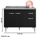 Ver imagem 6 de Balcao para Pia 118 Cm 3 Portas Gabriela Preto Reajl Preto
