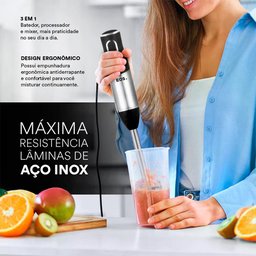 Mixer 3 Em 1 EOS EMX02 2 Velocidades 600W Inox com Preto 110V - 3