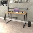Ver imagem 1 de Conjunto com 10 Escrivaninhas Kuadra Estilo 120cm Industrial Carvalho Marrom