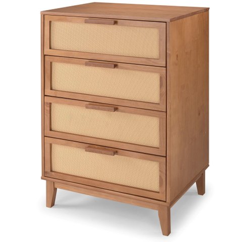 Cômoda Inari 4 Gavetas | 100% Madeira Maciça com Palhinha Natural | 68 cm X 40 cm | Caramelo
