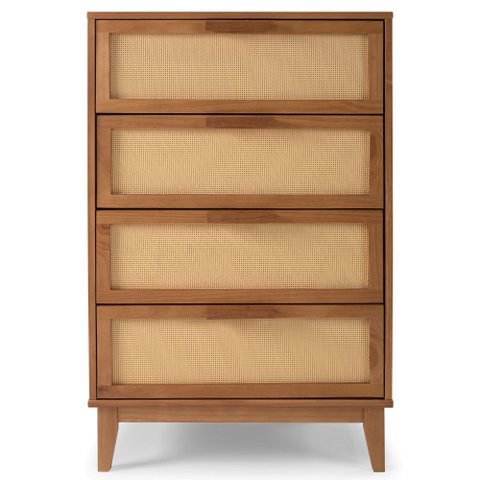 Cômoda Inari 4 Gavetas | 100% Madeira Maciça com Palhinha Natural | 68 cm X 40 cm | Caramelo