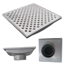 Ver imagem 1 de Ralo Anti Cheiro 20x20 Alumínio Perfurado Bolinha Coletor Cinza Saída Baixa para Tubo de 100mm