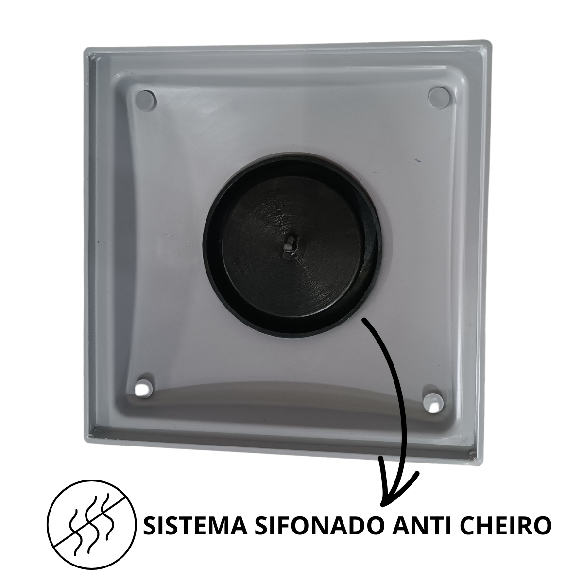 Ralo Anti Cheiro 20x20 Alumínio Perfurado Bolinha Coletor Cinza Saída Baixa para Tubo de 100mm - 4