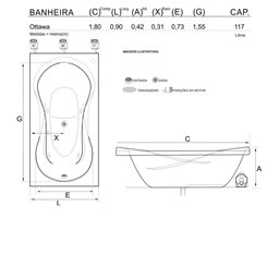 Banheira Retangular Ottawa com Hidro - 127v - 3