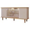 Ver imagem 1 de Aparador Buffet 2 Portas Ripada e 2 Vidro Temperado Led Pés Em Madeira Janice Cimol Nature/Off