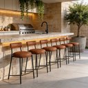 Ver imagem 1 de Banqueta Cozinha Média com Encosto Industrial Preto Kit 6 Londres PU D03 - D'Rossi