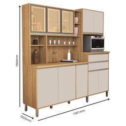 Armário Gabi Cozinha Completa Compacta Mdf Vidro Reflecta:bege - 3