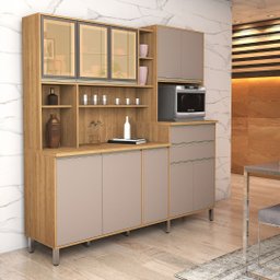 Armário Gabi Cozinha Completa Compacta Mdf Vidro Reflecta:bege - 4