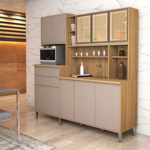 Armário Gabi Cozinha Completa Compacta Mdf Vidro Reflecta:bege