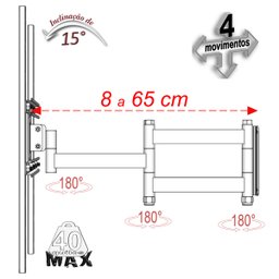 SUPORTE TV 10" a 56" BRAÇO LONGO VESA 400X400 4 MOV BRANCO - 5