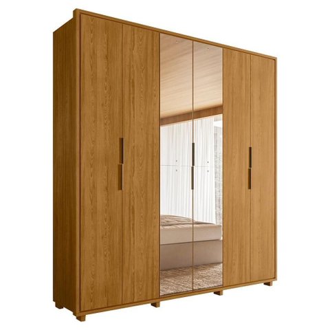 Guarda Roupa Casal Matisse 6 Portas com Espelho Mdf 210 Cm Cumaru Madetec