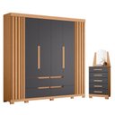 Ver imagem 1 de Guarda Roupa Casal Doble 06 Portas e Cômoda New Veneza 05 Gavetas com Espelho Freijo Titanium - Mó