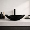 Ver imagem 1 de Cuba Apoio Banheiro Lavabo Oval 40cm Preta Brilho Brilhante Pia Design Moderno Estilo Industrial