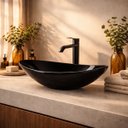 Ver imagem 2 de Cuba Apoio Banheiro Lavabo Oval 40cm Preta Brilho Brilhante Pia Design Moderno Estilo Industrial