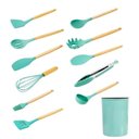 Ver imagem 1 de Jogo de Cozinha Silicone Madeira 12 Peças Concha Colher Pegador Espatula Fouet Talheres Utensilio Ap