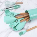 Ver imagem 4 de Jogo de Cozinha Silicone Madeira 12 Peças Concha Colher Pegador Espatula Fouet Talheres Utensilio Ap