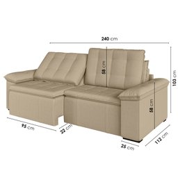 Sofá Cama Retrátil e Reclinável 4 Lugares 240cm Veludo com Molas Palmeira CabeCasa MadeiraMadeira - 4