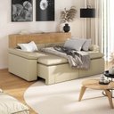 Ver imagem 3 de Sofá Cama Retrátil e Reclinável 4 Lugares Veludo com Molas Bege Palmeira 240cm CabeCasa MadeiraOriginals Madeiraorigi