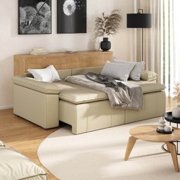 Sofá Cama Retrátil e Reclinável 4 Lugares 240cm Veludo com Molas Palmeira CabeCasa MadeiraMadeira - 3