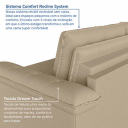 Sofá Cama Retrátil e Reclinável 4 Lugares 240cm Veludo com Molas Palmeira CabeCasa MadeiraMadeira - 6