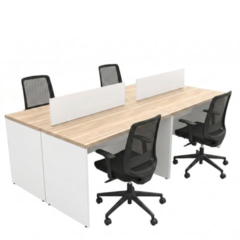 Conjunto Estação de Trabalho 4 Lugares com 4 Cadeiras Escritório Mesa 120x60cm
