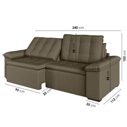 Sofá Cama Retrátil e Reclinável 4 Lugares 240cm Veludo com Molas Palmeira CabeCasa MadeiraMadeira - 4