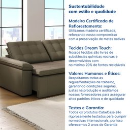 Sofá Cama Retrátil e Reclinável 4 Lugares 240cm Veludo com Molas Palmeira CabeCasa MadeiraMadeira - 10