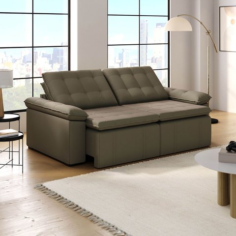 Sofá Cama Casal Retrátil e Reclinável 4 Lugares Veludo com Molas Grafite Palmeira 240cm CabeCasa MadeiraOriginals Mad