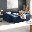 Ver imagem 3 de Sofá Cama Casal Retrátil e Reclinável 4 Lugares Veludo com Molas Azul Palmeira 240cm CabeCasa MadeiraOriginals Madeir