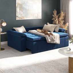 Sofá Cama Retrátil e Reclinável 4 Lugares 240cm Veludo com Molas Palmeira CabeCasa MadeiraMadeira - 3