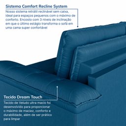 Sofá Cama Retrátil e Reclinável 4 Lugares 240cm Veludo com Molas Palmeira CabeCasa MadeiraMadeira - 6