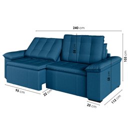 Sofá Cama Retrátil e Reclinável 4 Lugares 240cm Veludo com Molas Palmeira CabeCasa MadeiraMadeira - 4