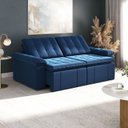 Ver imagem 1 de Sofá Cama Casal Retrátil e Reclinável 4 Lugares Veludo com Molas Azul Palmeira 240cm CabeCasa MadeiraOriginals Madeir