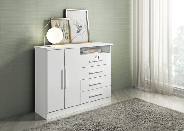 Cômoda para Quarto com Sapateira 4 Gavetas - New Athos-Branco - Móveis D'Doro