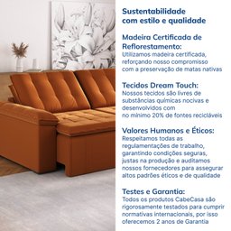 Sofá Cama Retrátil e Reclinável 4 Lugares 240cm em Veludo com Molas Palmeira CabeCasa MadeiraMadeira - 10