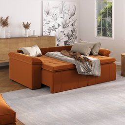 Sofá Cama Retrátil e Reclinável 4 Lugares 240cm em Veludo com Molas Palmeira CabeCasa MadeiraMadeira - 3