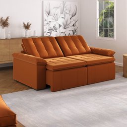 Sofá Cama Retrátil e Reclinável 4 Lugares 240cm em Veludo com Molas Palmeira CabeCasa MadeiraMadeira - 2