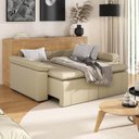 Ver imagem 3 de Sofá Cama Casal Retrátil Reclinável 3 Lugares Veludo Bege Palmeira 200cm CabeCasa MadeiraOriginals