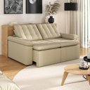 Ver imagem 1 de Sofá Cama Casal Retrátil Reclinável 3 Lugares Veludo Bege Palmeira 200cm CabeCasa MadeiraOriginals