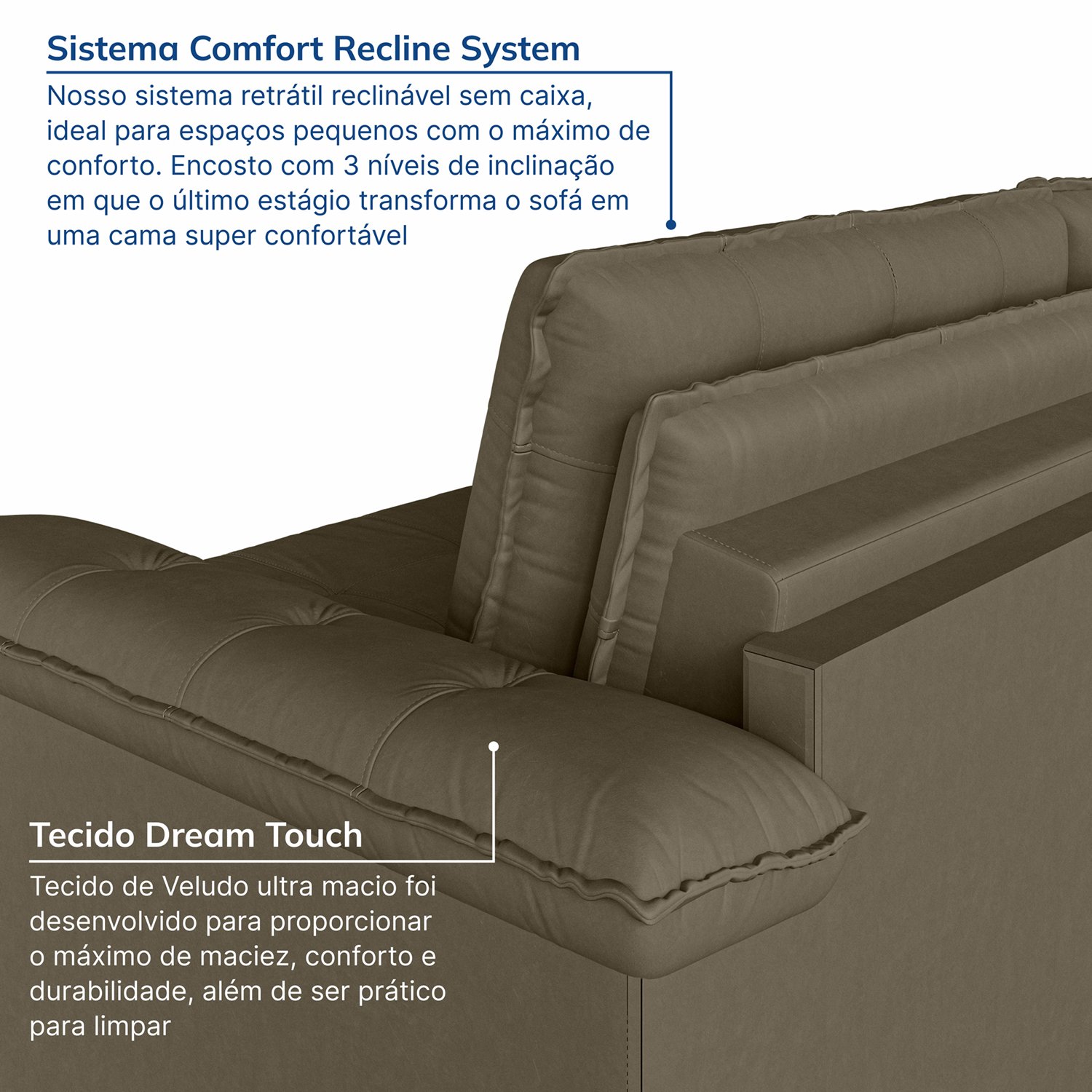Sofá Cama Palmeira 3 Lugares Retrátil Reclinável 2,00m Veludo com Molas CabeCasa MadeiraMadeira - 6