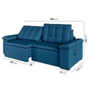 Ver imagem 4 de Sofá Cama Casal Retrátil e Reclinável 3 Lugares Veludo Azul Palmeira 200cm CabeCasa MadeiraOriginals