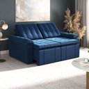 Ver imagem 1 de Sofá Cama Casal Retrátil e Reclinável 3 Lugares Veludo Azul Palmeira 200cm CabeCasa MadeiraOriginals
