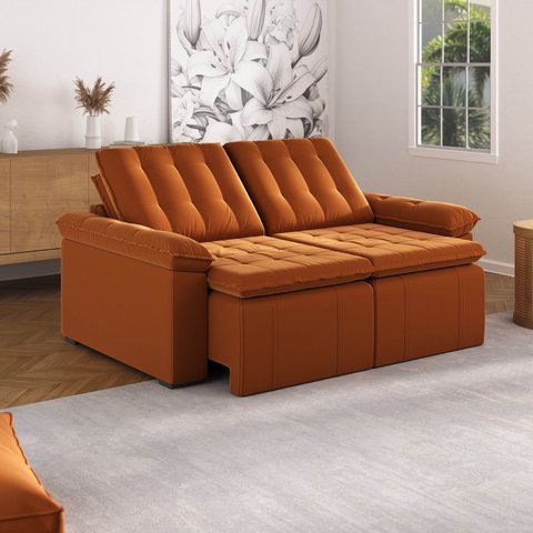 Sofá Cama Palmeira 3 Lugares Retrátil Reclinável 2,00m Veludo com Molas CabeCasa MadeiraOriginals Te